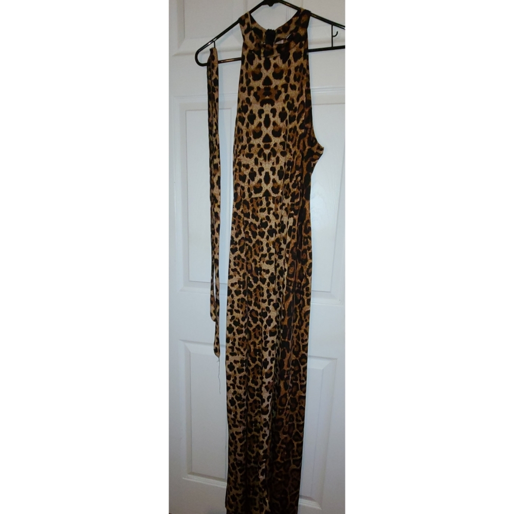 Leopard Print Halter Jumpsuit with Belt